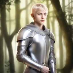 A digital drawing of a young elven teenage male with short blond hair