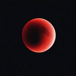 A vivid and dramatic depiction of a blood-red moon against a stark black background