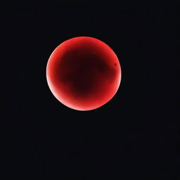 A vivid and dramatic depiction of a blood-red moon against a stark black background