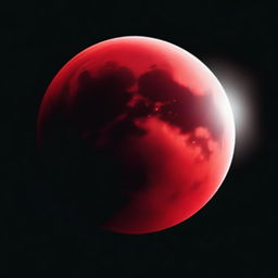 A vivid and dramatic depiction of a blood-red moon against a stark black background