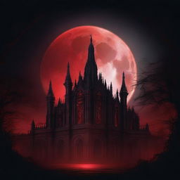 A detailed illustration of a blood-red moon against a dark, gothic background