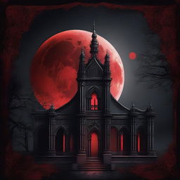 A detailed illustration of a blood-red moon against a dark, gothic background