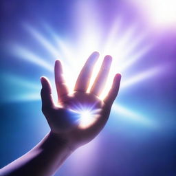 A pair of hands emitting a bright and radiant light, with beams of light streaming out from the fingertips