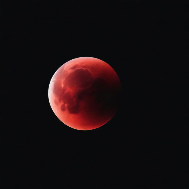 A highly detailed image of a blood moon against a pitch-black background