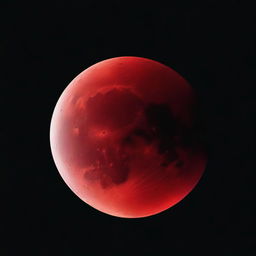 A highly detailed image of a blood moon against a pitch-black background