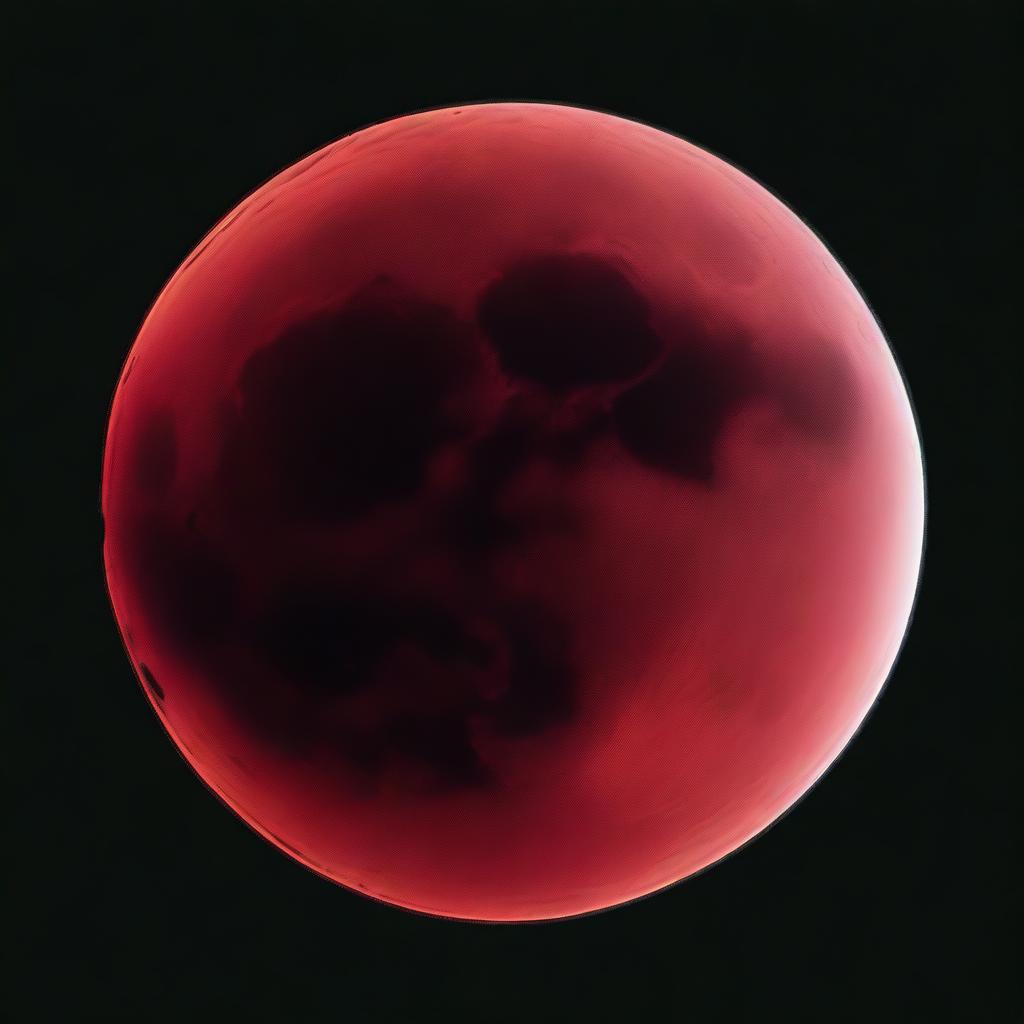 A vivid image of a blood-red moon against a stark black background