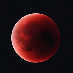 A vivid image of a blood-red moon against a stark black background