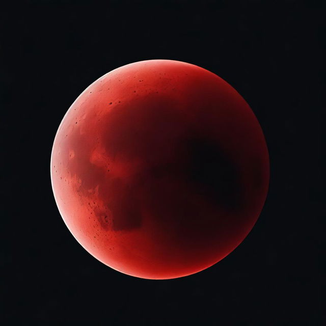 A vivid image of a blood-red moon against a stark black background