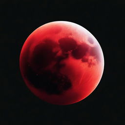 A vivid image of a blood-red moon against a stark black background