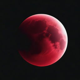 A vivid image of a blood-red moon against a stark black background