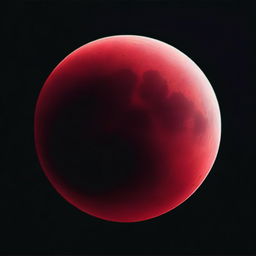 A vivid image of a blood-red moon against a stark black background