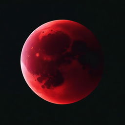 A vivid image of a blood-red moon against a stark black background