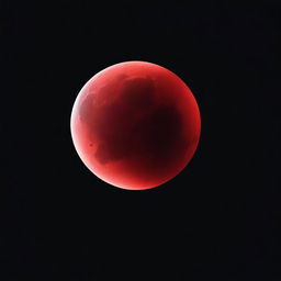 A vivid image of a blood-red moon against a stark black background