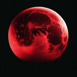 A vivid and detailed image of a blood moon with a deep, dark black background