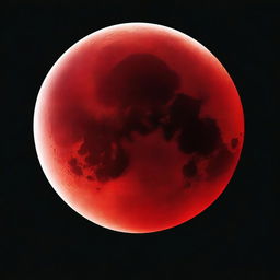 A vivid and detailed image of a blood moon with a deep, dark black background