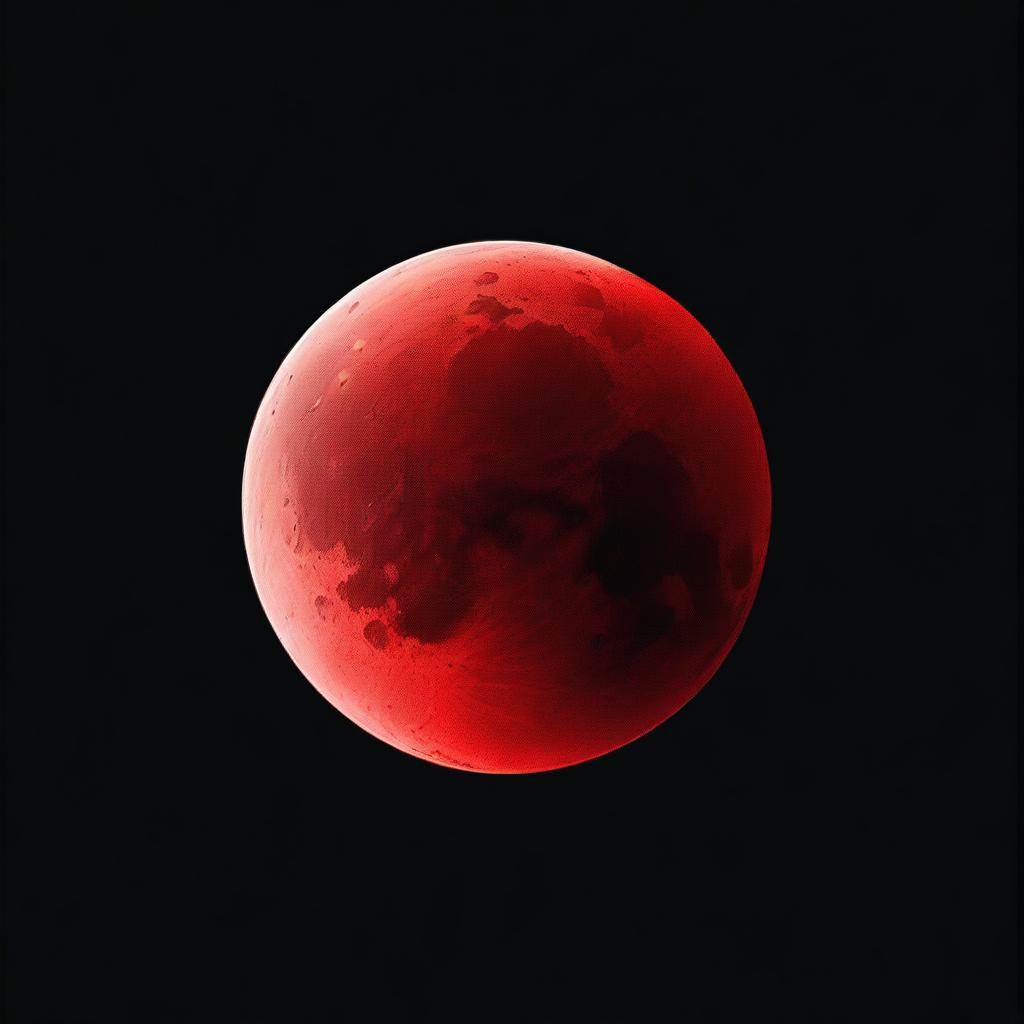 A vivid and detailed image of a blood moon with a deep, dark black background