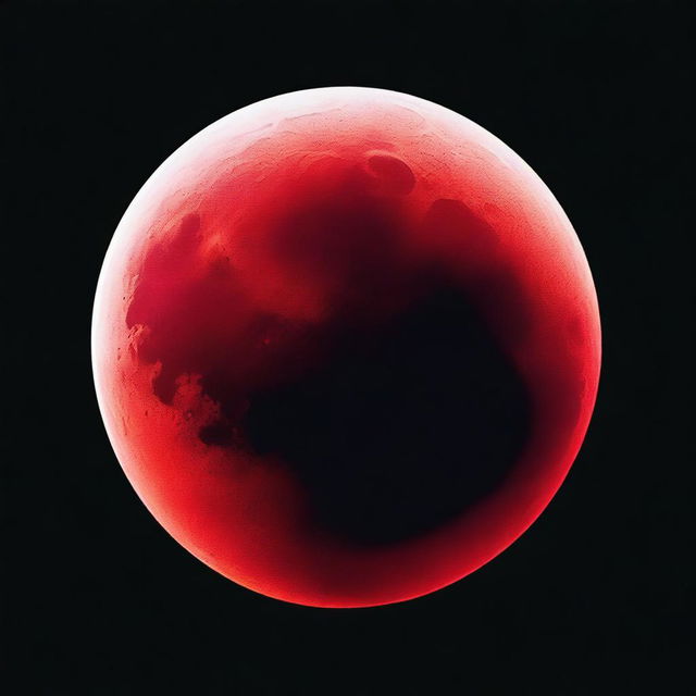 A haunting image of a moon of blood with a deep black background