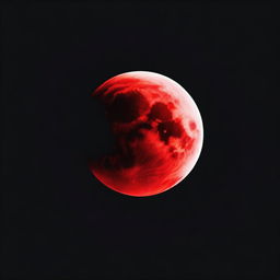 A haunting image of a moon of blood with a deep black background