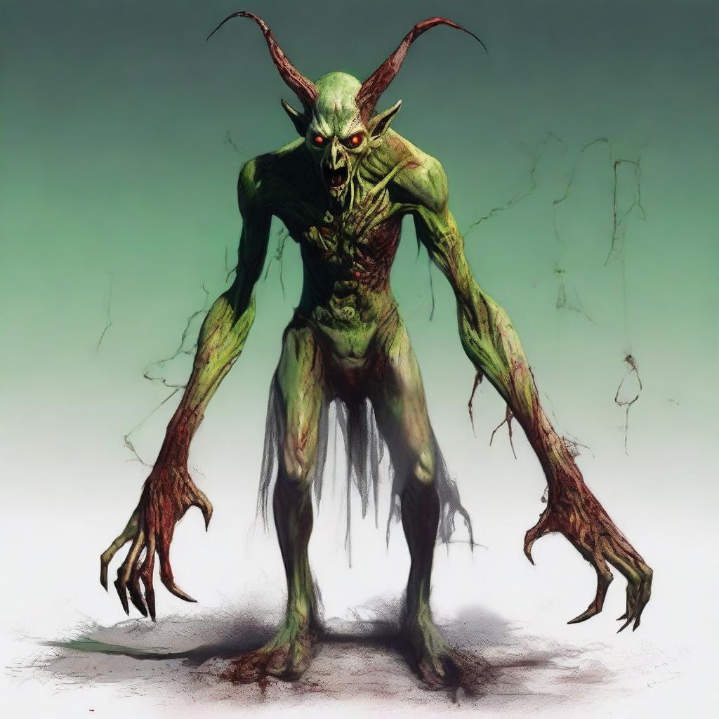 A demonic figure that looks human but appears frail and tall, with small horns protruding from his head