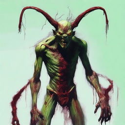 A demonic figure that looks human but appears frail and tall, with small horns protruding from his head