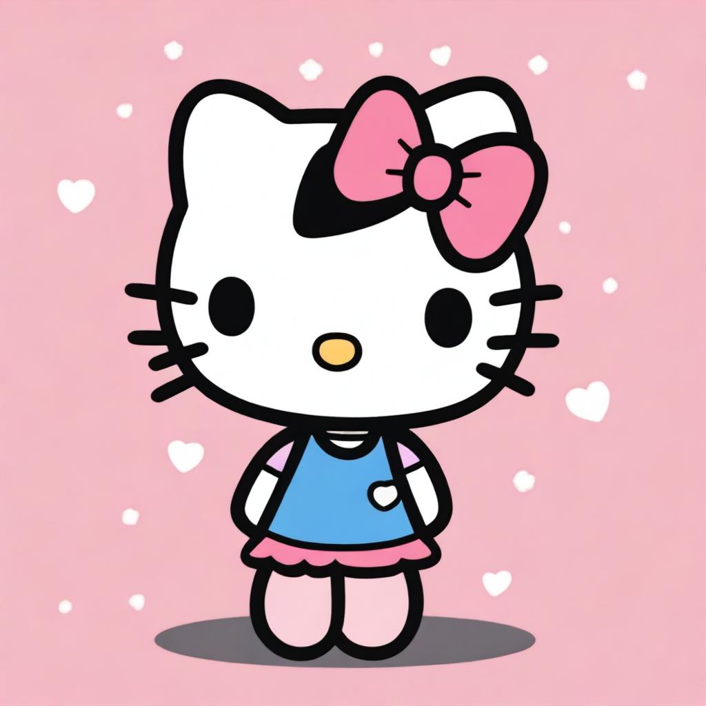 A depiction of Hello Kitty with tanned skin and short black hair