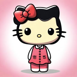 A depiction of Hello Kitty with tanned skin and short black hair