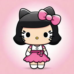 A depiction of Hello Kitty with tanned skin and short black hair