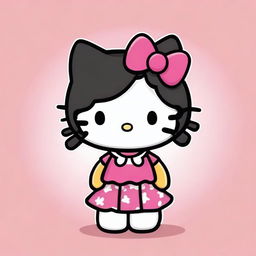 A Hello Kitty character with tanned skin, short, black, and wavy hair