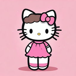 A Hello Kitty character with tanned skin, short, black, and wavy hair