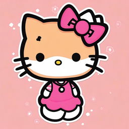 A Hello Kitty character with tanned skin, short, black, and wavy hair