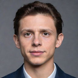 Generate a striking and realistic portrait of actor Tom Holland, prominently featuring his youthful and cheerful appearance.