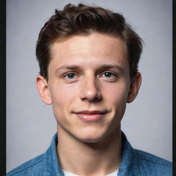 Generate a striking and realistic portrait of actor Tom Holland, prominently featuring his youthful and cheerful appearance.