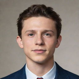 Generate a striking and realistic portrait of actor Tom Holland, prominently featuring his youthful and cheerful appearance.