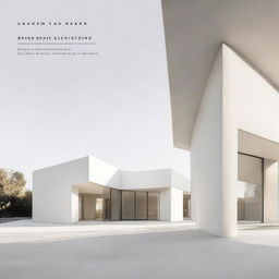 Create a spread of a modern architecture book featuring sleek, minimalist designs in light colors