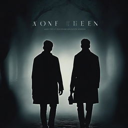 A dark-themed book cover featuring two men