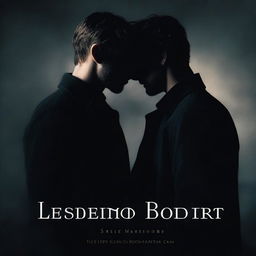 A dark-themed romantic book cover featuring two men