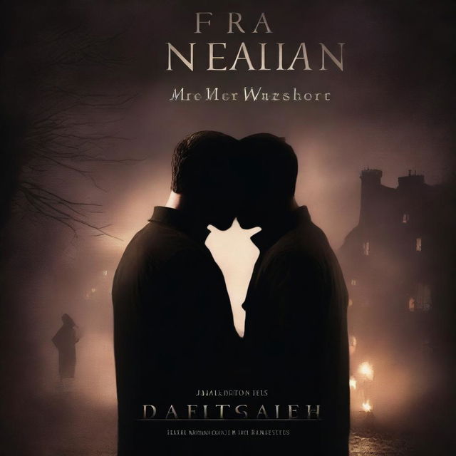 A dark-themed romantic book cover featuring two men with a background that hints at a feud between two families