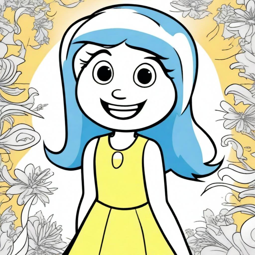 A coloring book page featuring Joy from Inside Out