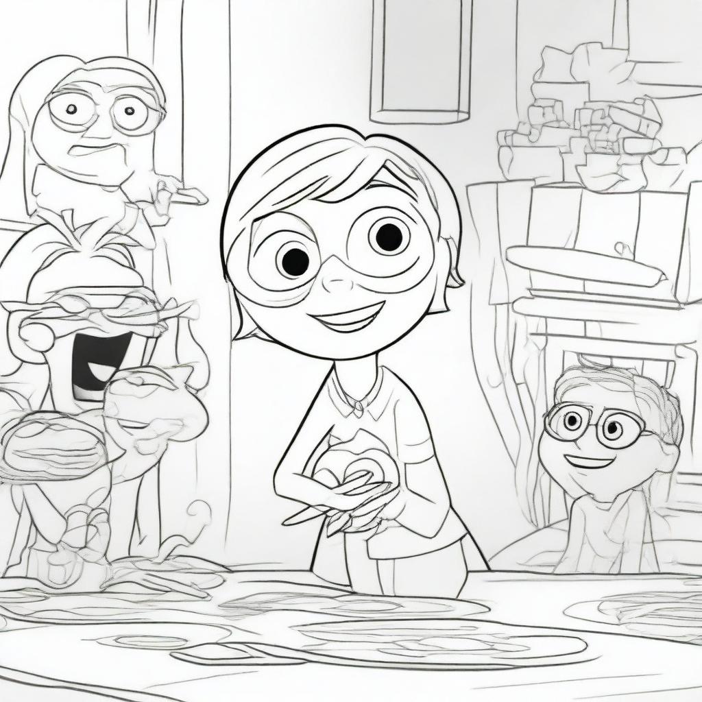 A collection of coloring book pages featuring scenes from the movie Inside Out