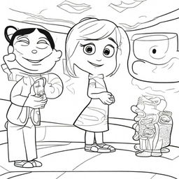 A collection of coloring book pages featuring scenes from the movie Inside Out