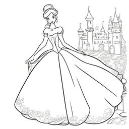 Create a coloring book page featuring Cinderella