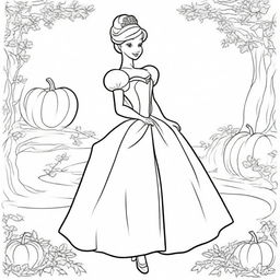 Create a coloring book page featuring Cinderella