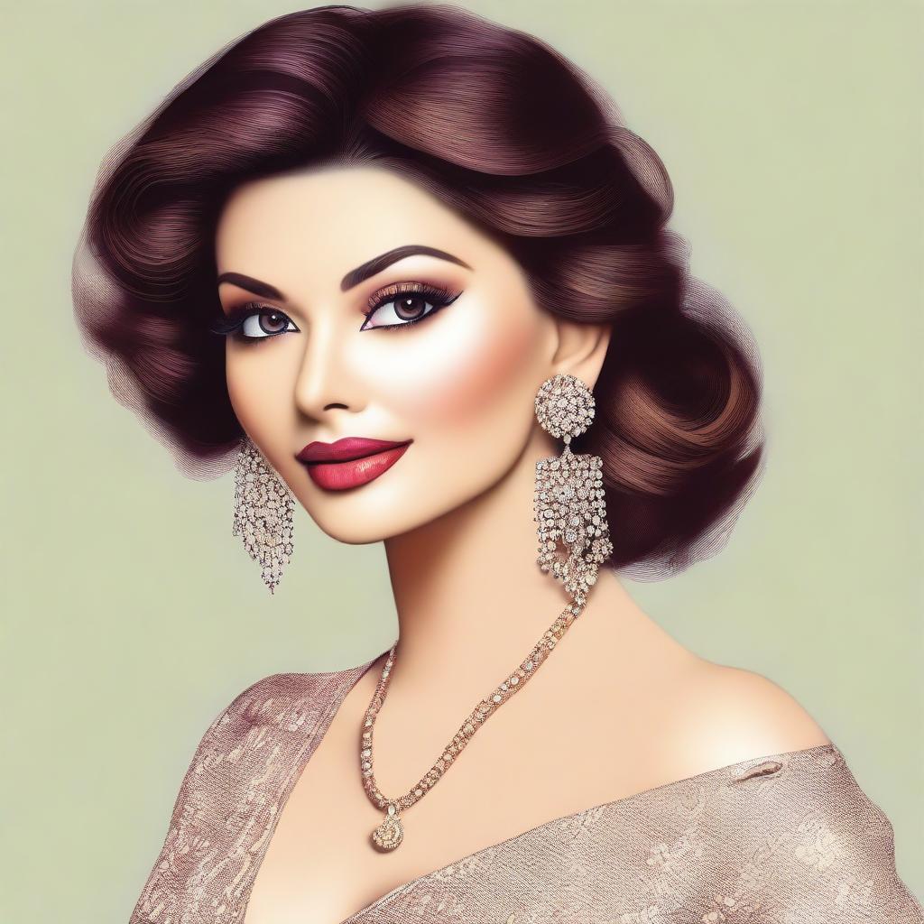 Create a detailed portrait of Urvashi Rautela, showcasing her elegance and beauty