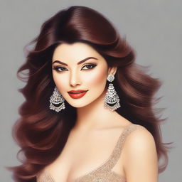 Create a detailed portrait of Urvashi Rautela, showcasing her elegance and beauty