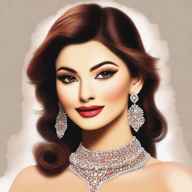 Create a detailed portrait of Urvashi Rautela, showcasing her elegance and beauty