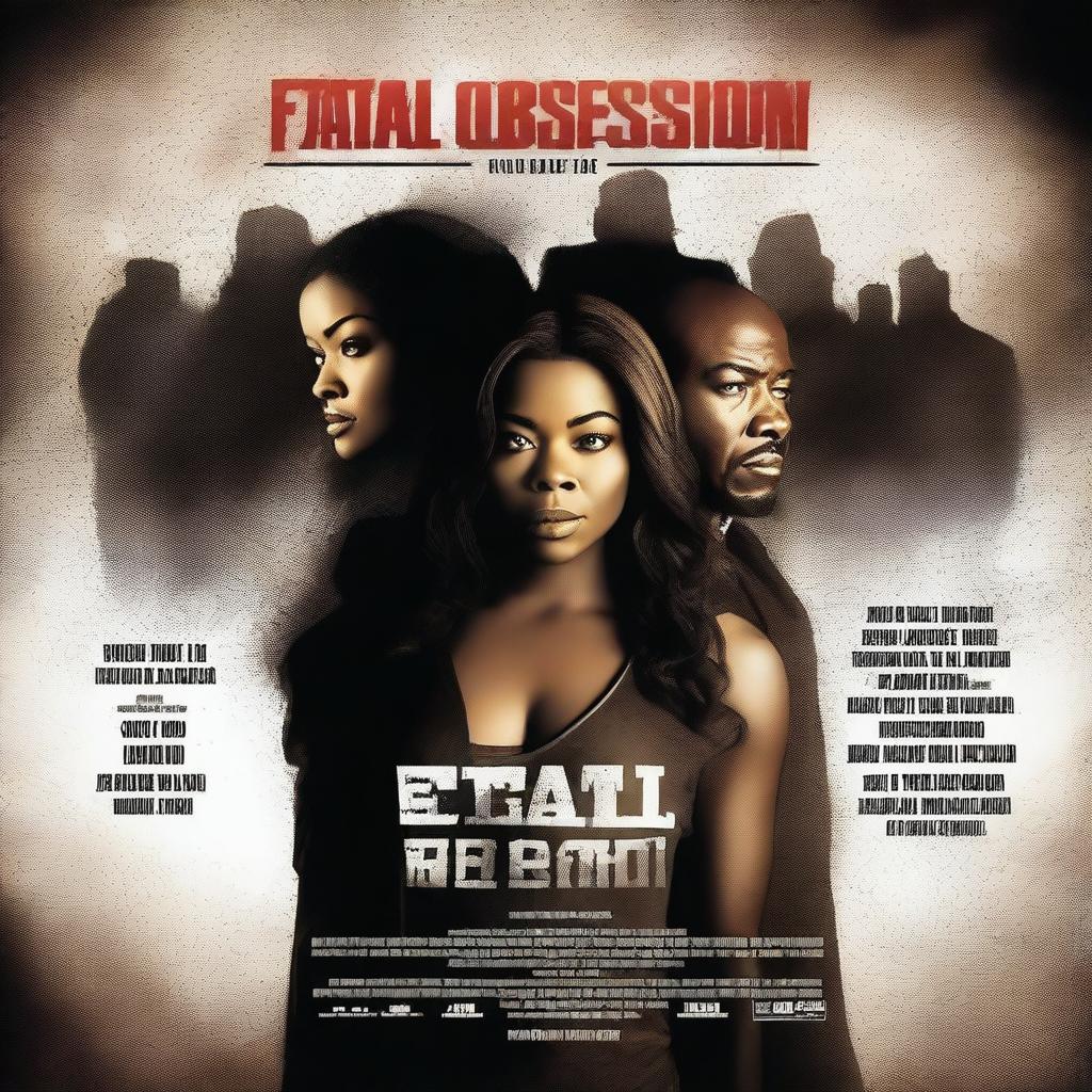 Create a movie poster for a thriller titled 'Fatal Obsession' starring Gabrielle Union, Taraji P