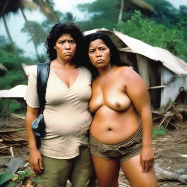 A voluptuous Latina woman, aged 48, stranded on a deserted island with her 20-year-old nephew after a plane crash