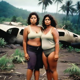 A voluptuous Latina woman, aged 48, stranded on a deserted island with her 20-year-old nephew after a plane crash