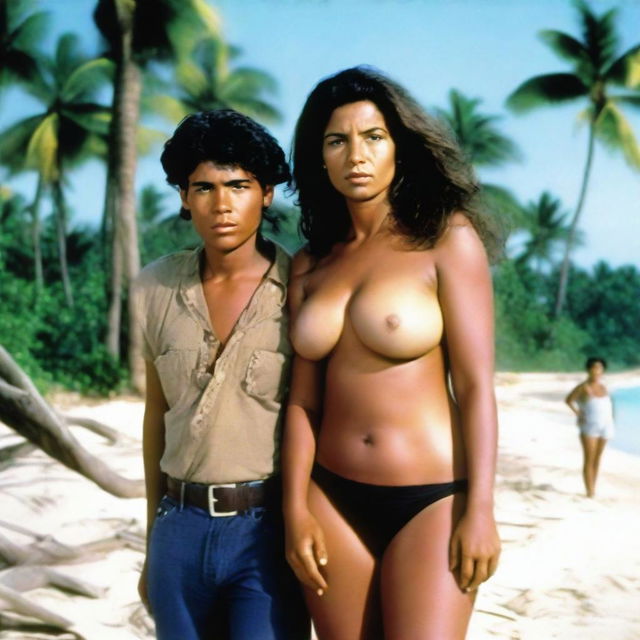 A voluptuous and beautiful Latina woman, aged 48, on a deserted island with her 20-year-old nephew