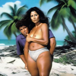 A voluptuous and beautiful Latina woman, aged 48, on a deserted island with her 20-year-old nephew